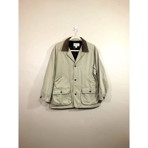 VTG St Johns Bay Mens Leather Collar Barn Chore Coat XL Beige 90s Outdoors - Picture 1 of 11